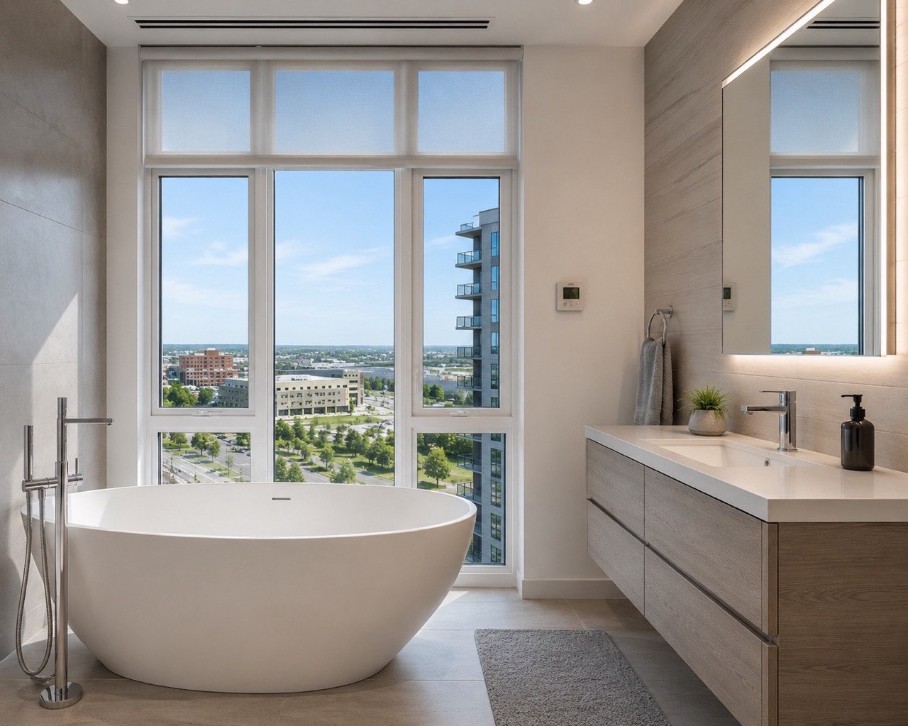 A bright modern bathroom overlooking Greater Moncton